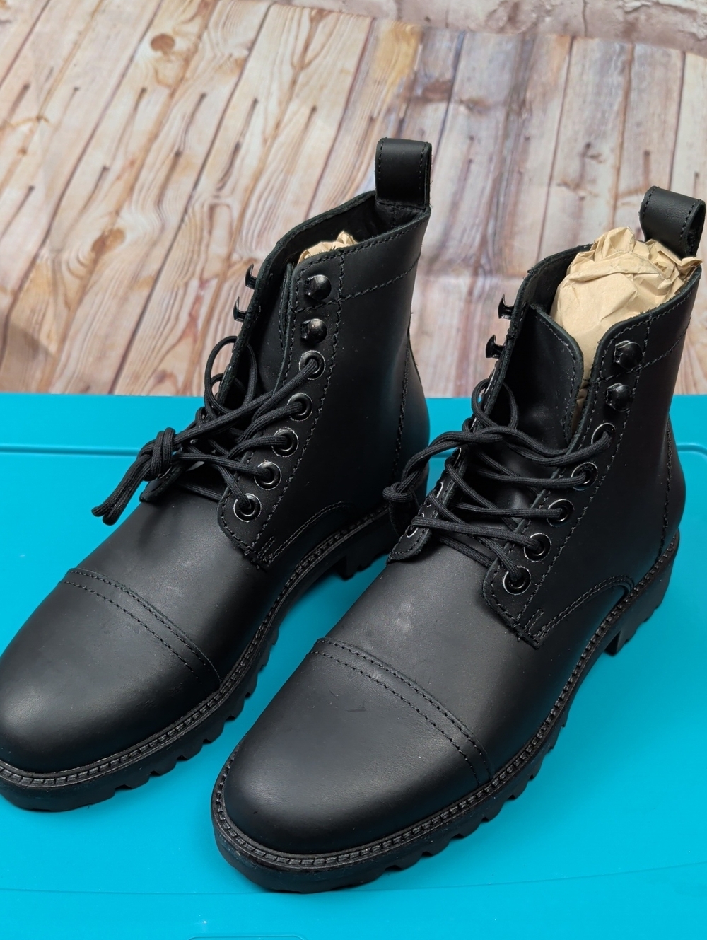 Patina Leather Classic Black Lace-Up Men's Boots 7.5 New